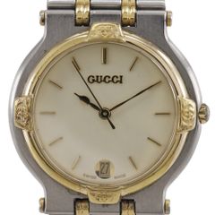 【GUCCI】グッチ デイト 9000M ステンレススチール×金メッキ クオーツ アナログ表示 ボーイズ アイボリー文字盤 腕時計