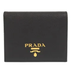新品同様 プラダ サフィアーノ 1MV204 ブラック 二つ折り財布 黒 0291 PRADA