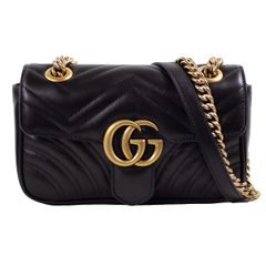 【GUCCI 】グッチ GGマーモント 446744 スモールショルダーバッグ レザー ブラック 黒 ゴールド金具 レディース 【中古】 USED-A 【9304】