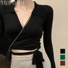 【韓国系 ファッション 】 カシュクールニット 着やせトップス 韓国