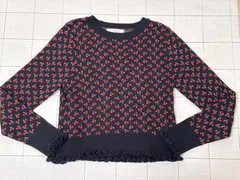 ハ2509-4-5187 ローリーズファーム　LOWRYS FARM　フリルニット　黒赤　M