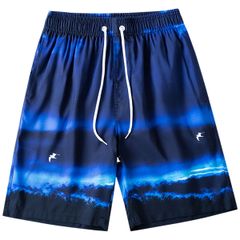 メンズ 水着 海パン スイムパンツ ハーフ丈 ウエストゴム＋調整紐付き メッシュインナー ポケット付き 大人 グラデーション リゾート プール 海 夏 青 紺 mm-008