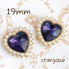 【 3個 】 19mm ハート パール付き センターパーツ ストーン ビジュー カボション バイオレット×ゴールドフレーム