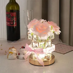 テーブルランプ 間接照明 オーロラライト かんせつ照明 枯れない花 バラ おしゃれ ベッドサイド 造花 ローズ 雰囲気作り プレゼント 母の日 部屋飾り 手作業で作る (ピンク)