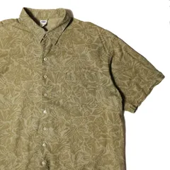00's オールドネイビー リネン コットン ボックスシャツ 半袖 (L) 鶯色系 総柄 アロハ 00年代 旧タグ オールド GAP ギャップ 2003年製 アメリカ古着 USED ビンテージ ヴィンテージ