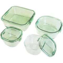 【新品・2営業日で発送】AGCテクノグラス 【EC19-116-04】iwaki パック＆レンジ　角型4点セット　PS -PRN4G1　グリーン