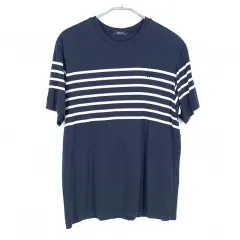 HAZZYS(へジス) メンズ ストライプ ラウンドショートスリーブ T シャツ ネイビー （ HU39185 ）