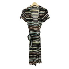 Chesty(チェスティ) ワンピース サイズ1 S レディース美品  - 黒×ライトブルー×マルチ 開襟/半袖/ひざ丈/ボーダー/カシュクール