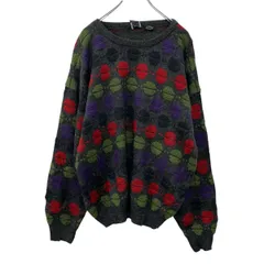 Jed WEAR アクリルニット セーター XL ダークグレー マルチカラー プルオーバー 総柄ニットセーターモックネック 総柄 秋物 a710-5969