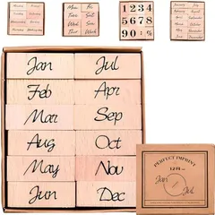fogman 数字スタンプ 木製スタンプ かわいい おしゃれ 曜日 月 大きい 小さい セット 月名 略称