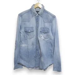 美品 RH Vintage ロンハーマンヴィンテージ ダメージ リペア加工 長袖 デニムシャツ ウエスタンシャツ Mサイズ ライトブルー メンズ 古着 中古 USED