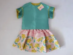 ★5 新品 未使用 ミミソル mimisol マメール アウトレット 子供服 女の子 8歳 約 120cm 130cm 半袖 ブラウス スカート 2点 フォーマル 発表会 緑 ピンク 春 夏 秋 冬 セットアップ ガールズ 女児 キッズ 【中古】