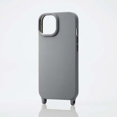 iPhone 15 ハイブリッドシリコンケース ストラップホール付き(グレイッシュブラック)