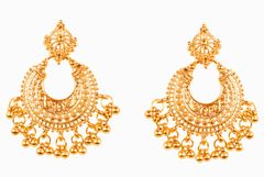 【在庫処分】試金石 Indian Bollywood Desirs Tribal Boho Chic Moon Chandbaaliテーマビーズハンギングデザイナーイヤリング女性のためのゴールドトーンでイヤリング。