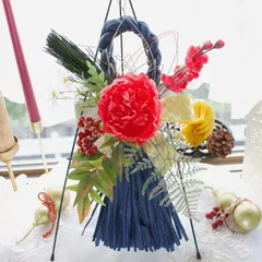 来年用にお得に賢く！！【見切りセール1月末まで】しめ縄飾り　リボン型　ネイビー　幸運を呼び込む開運しめ縄飾り