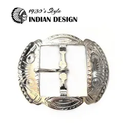 1930s スタイル インディアン柄 復刻版 オーバル型  バックル 40mm 幅 カスタム レザー スタッズベルト