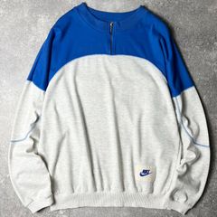 90s 初期 銀タグ NIKE ハーフジップ スウェット トレーナー L / 90年代 オールド ナイキ スウォッシュ ブルー グレー