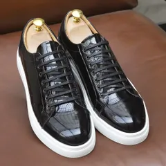 本革 メンズ ローカットレースアップシューズ パテントレザー仕様 カジュアルスニーカー風／2色展開（黒・グリーン）大きいサイズあり