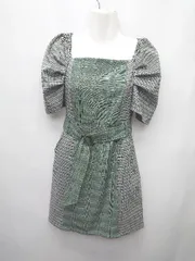 ◇ ◎ CECIL McBEE セシルマクビー チェック かわいい 半袖 ミニ丈 ワンピース サイズM グリーン系 マルチ レディース P  【1402270010533】