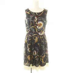 ロイスクレヨン Lois CRAYON サイドベルトノースリーブワンピース 膝丈 総柄 M 紺 赤 マルチカラー /DO ■OS