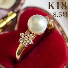 【買取店】K18 パール 本真珠 ダイヤ 花 8.5号 2.4g 指輪　C1765