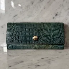 FURLA フルラ 長財布 クロコダイル 本革 レザー エメラルドグリーン 二つ折り財布