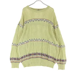 VULGARIS ブルガリス 日本製 総柄 長袖 セーター L ベージュ ニット メンズ 古着