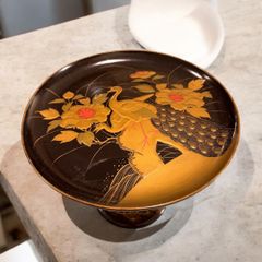 漆器 蒔絵 高杯菓子器 花鳥図 孔雀 松 和 蔵出し 美品