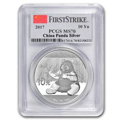 [保証書・スラブ付き] 2017年 (新品) 中国「パンダ」純銀 30グラム 銀貨 MS70 PCGS (ファーストストライク)