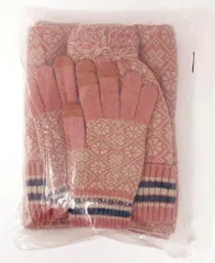 I196 ニット帽 マフラー 手袋 3点セット 裏起毛 タッチスクリーン レッド