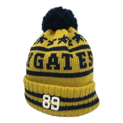 中古 パーリーゲイツ PEARLY GATES ニット帽 フリー イエロー ネイビー ボンボン付き 防寒対策