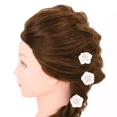 髪飾り Ｕピン 可愛い かんざし 簪 キラキラ パール ラインストーン 花 3点セット 黒留め 訪問着 フォーマル 着物 和装 振袖 成人式 結婚式 卒業式 入園式 卒園式 謝恩会 七五三パーティー W22 293-233 p957　Si