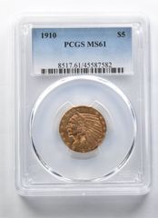 MS61 1910年 5ドル インディアンヘッド ゴールド ハーフイーグル PCGS 