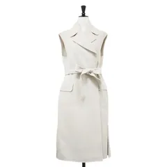 美品 S Max Mara エス マックスマーラ ベスト オフホワイト 白 サイズ:34(XS-S) ヴァージン ウール ベルト付 ロング ジレ / テーラードカラー ベスト アウター トップス 羽織り【レディース】のサムネイル