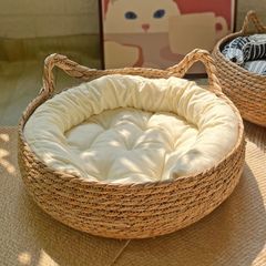 ペットベッド 夏用 猫ベッド 藤編み 猫の爪とぎ ベッド 小型犬 小動物用 冷感 ひんやりマット クッション 洗える 暑さ対策