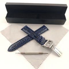 20mm 腕時計 アリゲーターレザー ワニ革ベルト ブルー 青 Dバックル付属 【対応】IWC パイロット ポルトギーゼ ポートフィノ 等