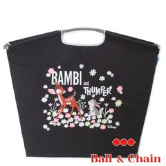 【正規品】 ボールアンドチェーン (Bambi and Thumper バンビ＆とんすけ / ブラック) Lサイズ  トートバッグ エコバッグ 刺繍 黒