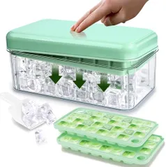 [新品※未使用] 氷のかたまり 氷作る容器 氷を1秒で取り出す【食品衛生法適合済】 氷の鋳型 蓋付き 四角氷 大容量 家庭用 小分け プラスチック 23.5*13.3*10CM ウイスキーカクテル お茶 コーヒー グリーンのサムネイル