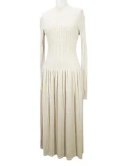 ユニクロ UNIQLO Uniqlo U 3Dメリノ 長袖 リブ ニット ワンピース ロング丈 M ベージュ モックネック タック 伸縮性