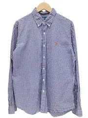 RALPH LAUREN (ラルフローレン) ギンガムチェック 長袖 シャツ ボタンダウン 胸ロゴ 刺繡 コットン 41381 L ブルー×ホワイト メンズ/028