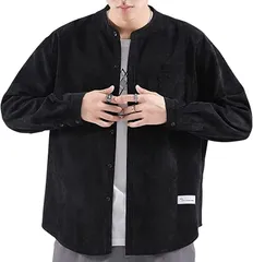 emptio エンプティオ スタンドカラー 長袖 ボタンダウン シャツ フォーマル メンズ オーバーサイズ ブラック(ジェットブラック,  2XL)