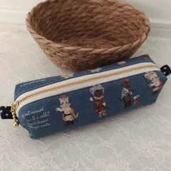 コロンと可愛いペンケース ねこ柄 デニムブルー色【ギフト プレゼント】