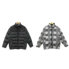 ナイキ NIKE the athletic dept ダウンジャケット リバーシブル ジップアップ ロゴ 総柄 L 黒 ブラック グレー HO110611YVN /AH9 ■GY13