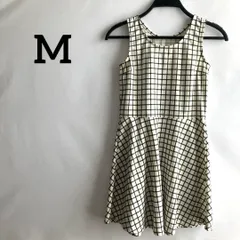 Mノースリーブワンピース白ホワイト黒ブラックチェック総柄シンプル上品フレア