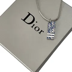 Christian Dior ディオール ネックレス シルバー 青 トロッター ペンダント アクセサリー CDロゴ プレート メタル レディース