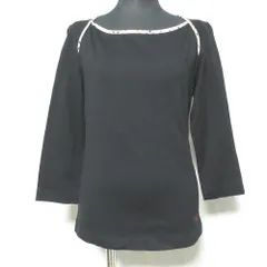 美品 BURBERRY LONDON バーバリーロンドン ノバチェックトリム スクエアネック カットソー FA054-021-09 2 ブラック レディース 古着 中古 USED