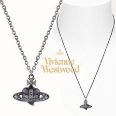 ヴィヴィアンウエストウッド ネックレス MAN New Diamante Heart Orb Pendant ディアマンテ ハート ペンダント PURPLE ガンメタ
