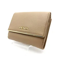 【 箱付／極美品 】PRADA　プラダ　サフィアーノ メタル　二つ折り財布　コンパクトウォレット　レザー　ベージュ