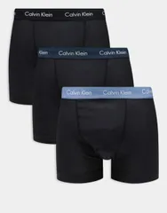 【送料無料】 カルバンクライン メンズ トランクス アンダーウェア Calvin Klein 3-pack with blue waistbands in black - Exclusive to ASOS Black