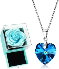 Laluna ソープフラワー ギフト バラ プレゼント 女性 収納ケース付き ネックレス レディース 青いバラ( ブルー)